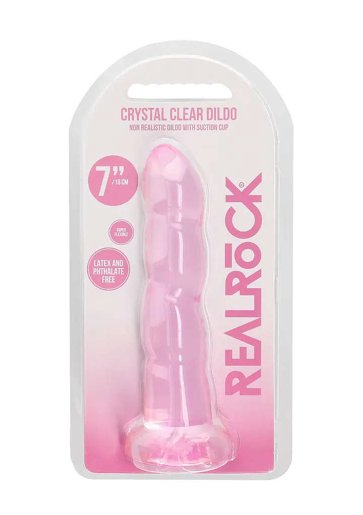 Фалоімітатор RealRock Crystal Clear 7" 18 см (рожевий) - фото 5