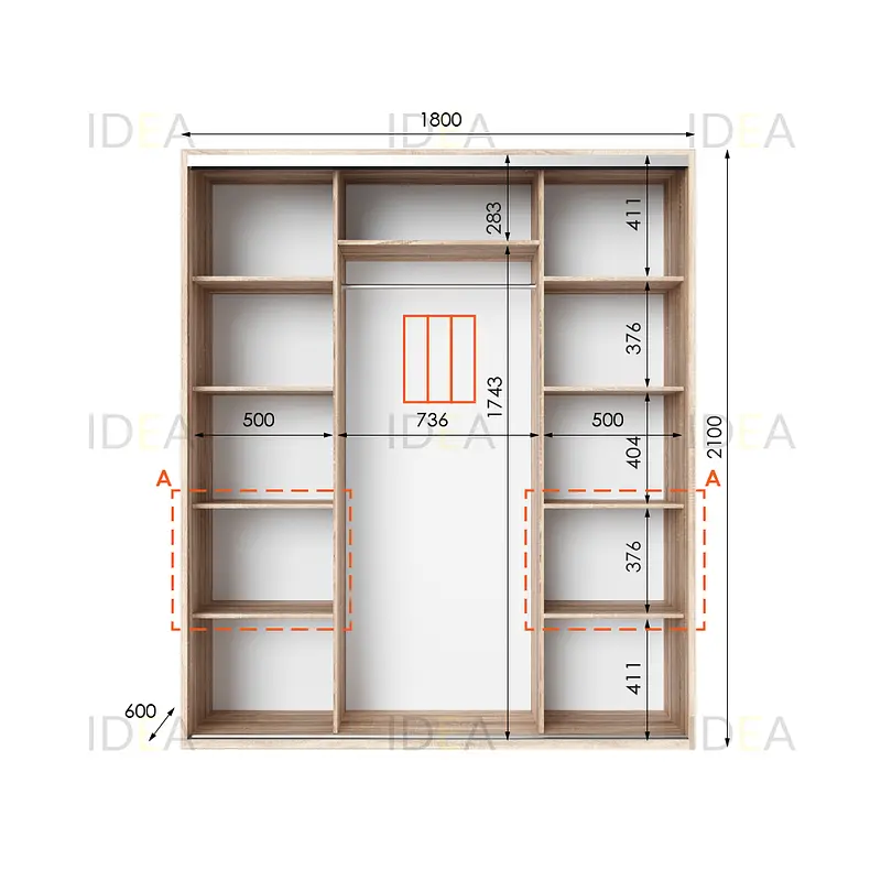 Шафа-купе Idea серія 7 180 x 60 x 210 см Дуб сонома Дзеркало - фото 2