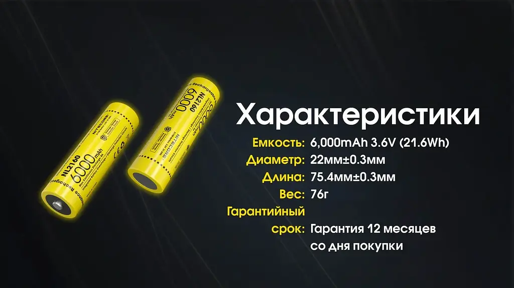 Акумулятор Nitecore 21700 NL2160 6000mAh Li-Ion Жовтий (2464831101) - фото 7