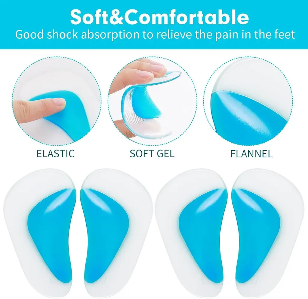 WLLHYF 3 пари гелевих прокладок для підтримки арки, клейкі силіконові ортопедичні устілки, амортизація, вставки для взуття - фото 3