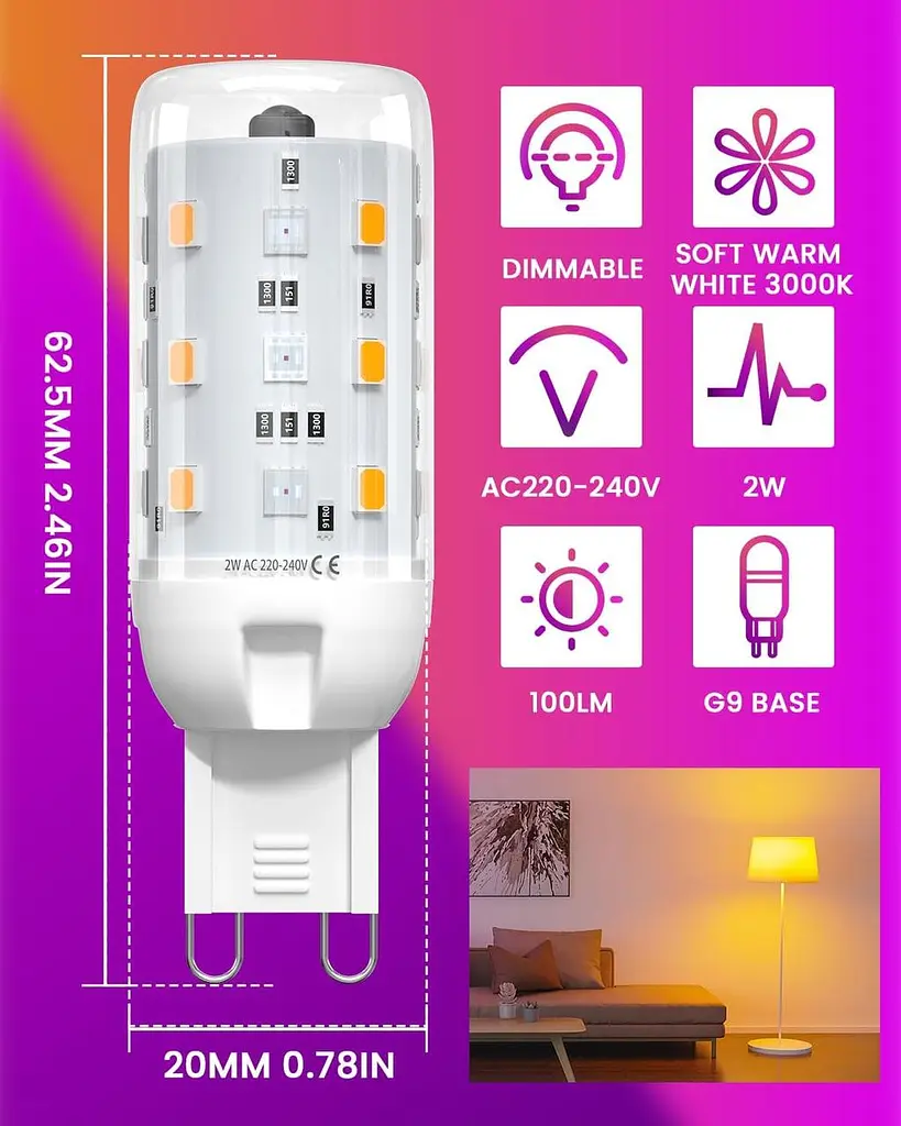 Светодиодные лампы Lamptobe RGBW G9, лампа с регулируемой яркостью G9 мощностью 2 Вт с дистанционным управлением, 12 цветов RGB - фото 5