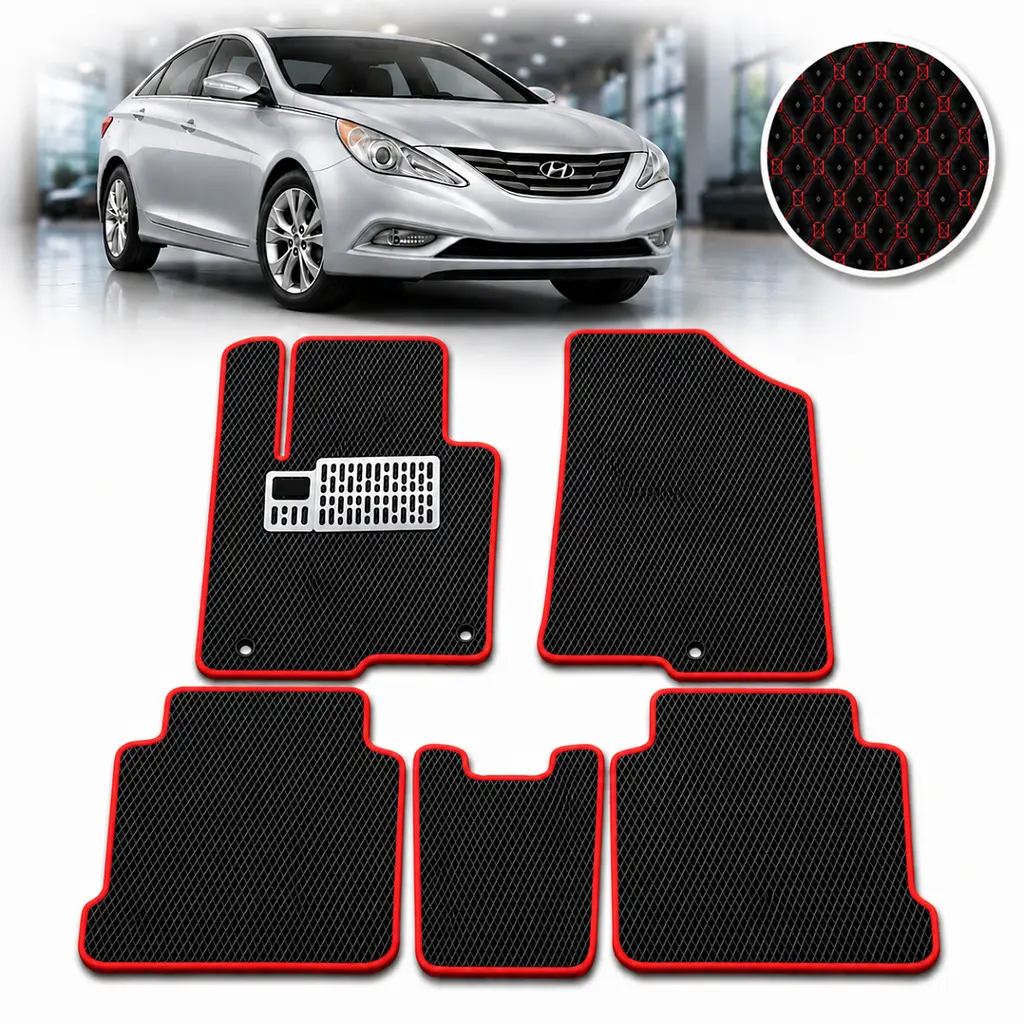 Килимки в салон EVA для Hyundai Sonata YF 2010-2014 з підп'ятником Чорні-Червоний кант 5 шт