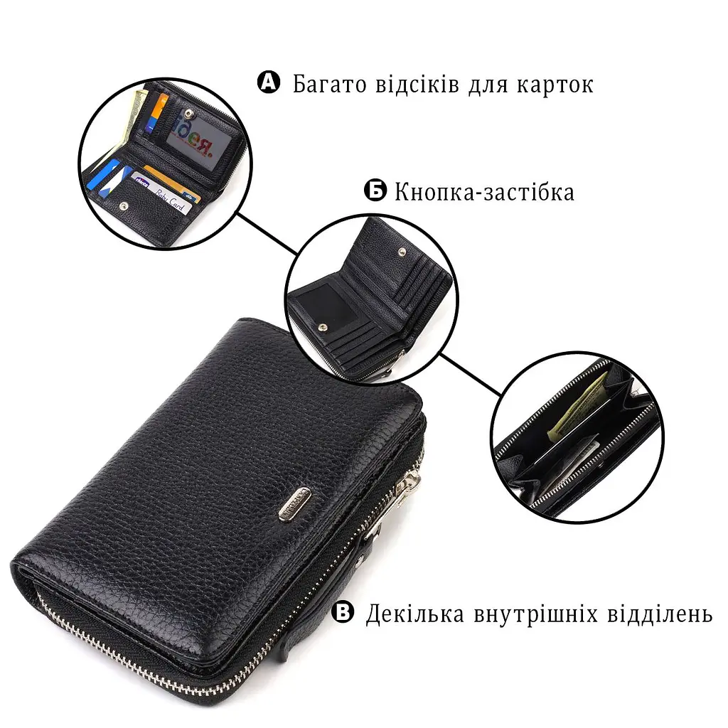 Класичне жіноче портмоне середнього розміру з натуральної шкіри Canpellini 21912 чорне - фото 4