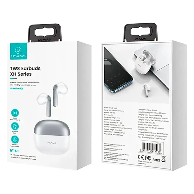 Беспроводные наушники Usams Earbuds XH09, TWS, BT5.1, 35mAh, 300mAh, 5.5h, black - фото 4