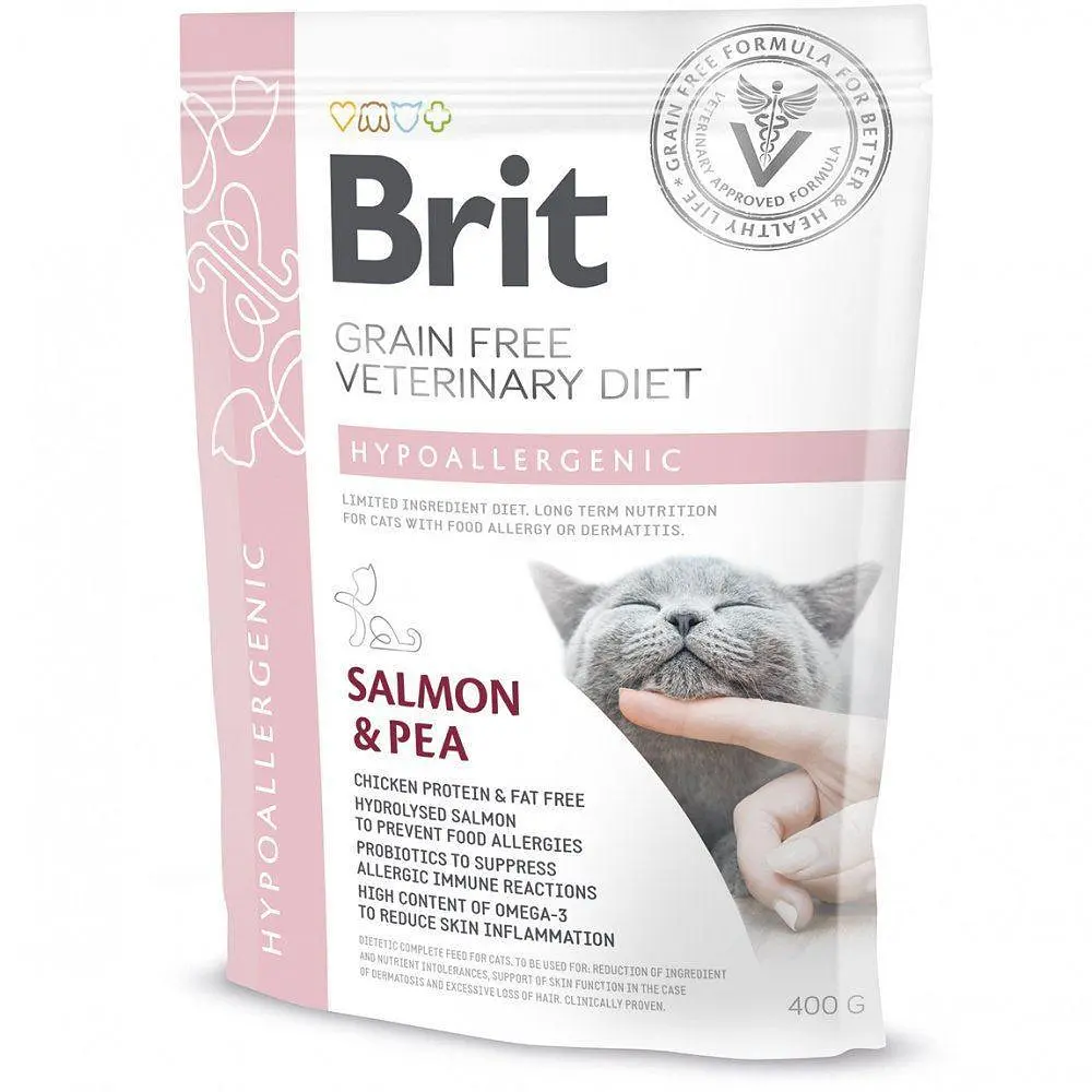 Дієтичний сухий корм Brit GF VetDiet Cat Hypoallergenic для кішок, з харчовою алергією та непереносимістю з лососем та горохом 400 г (арт.170961/528387)