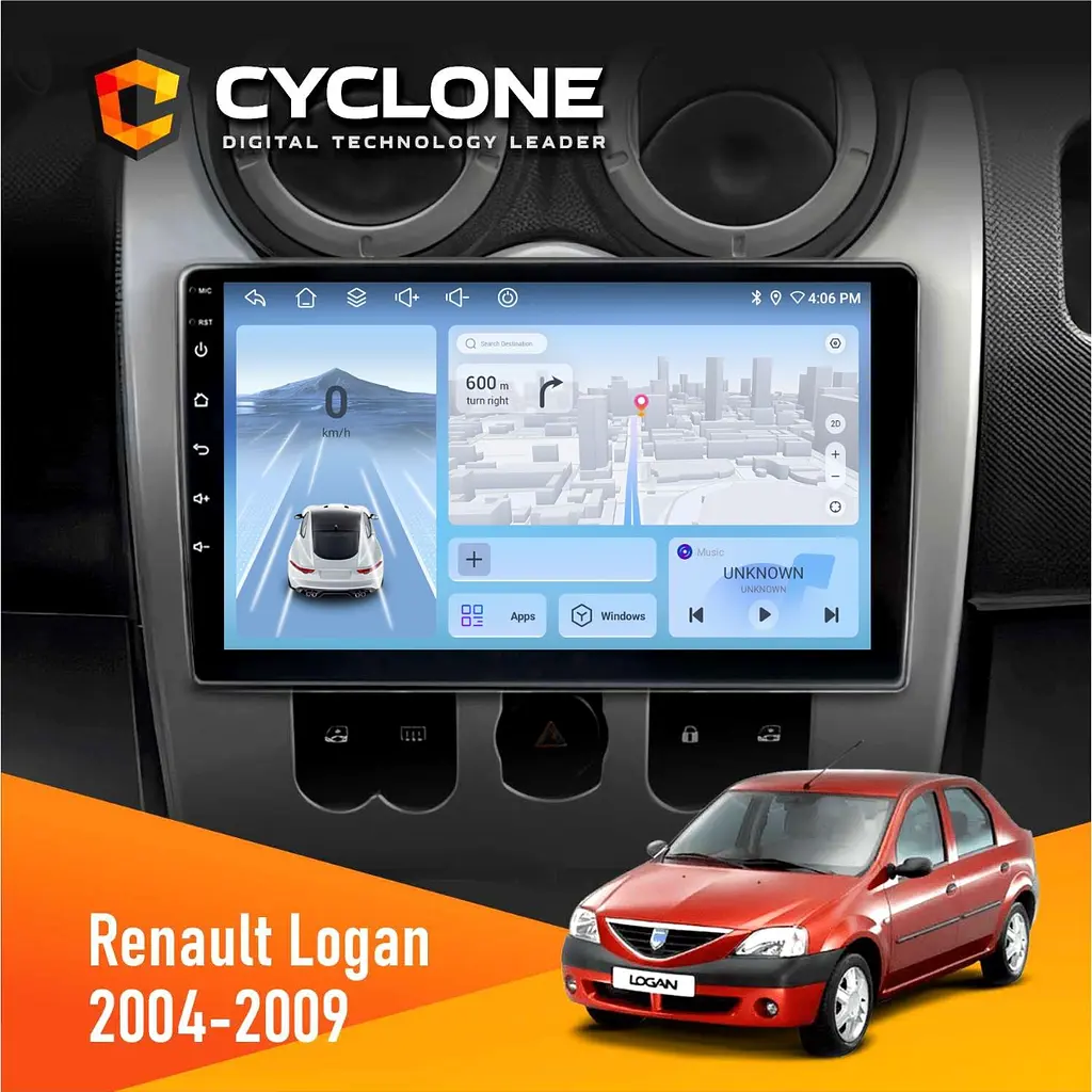 Штатна магнітола Renault Logan 2004-2007 Cyclone C9-012 4x64, DSP, 4G Cyclone (НФ-00008004)