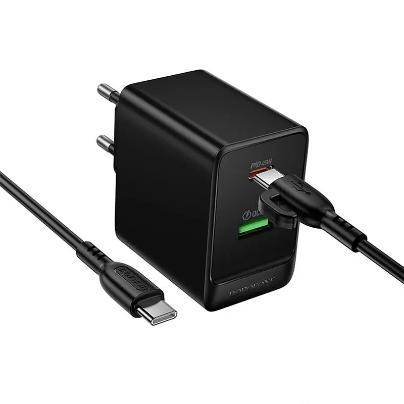 СЗУ Borofone BAS16A Erudite PD45W+QC3.0 (1USB-A/1C) + кабель Type-C to Type-C Black - фото 5