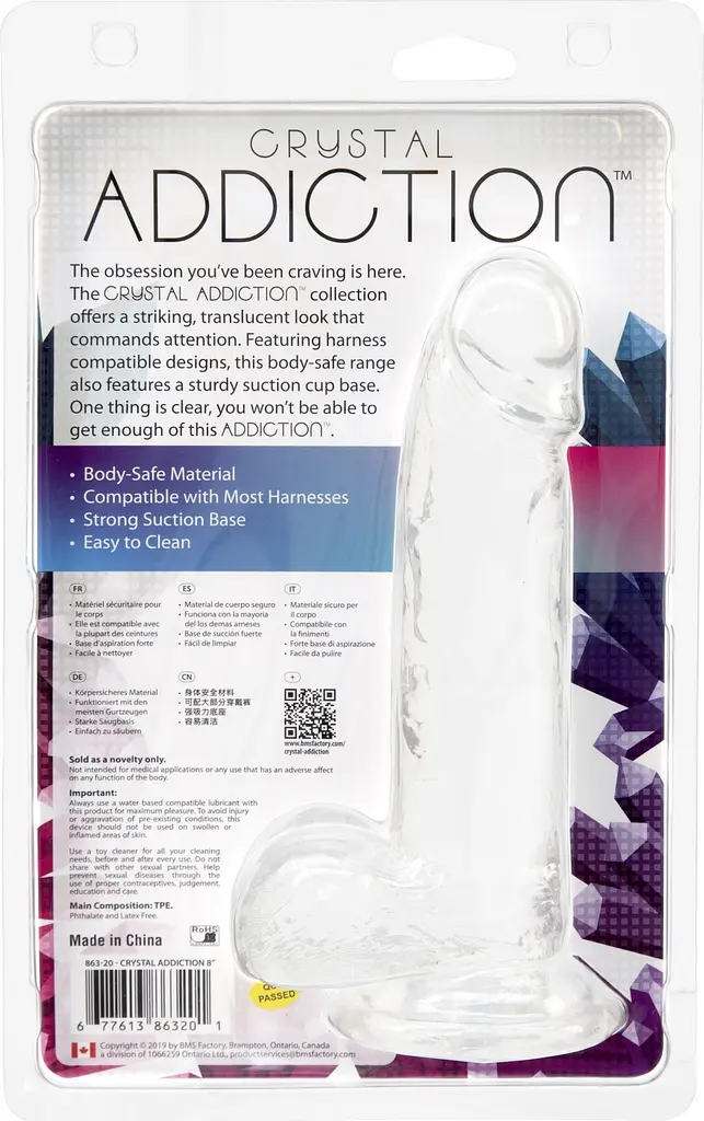 Прозорий фалоімітатор на присосці Addiction Crystal 8″, 20.3 см + віброкуля в подарунок - фото 7
