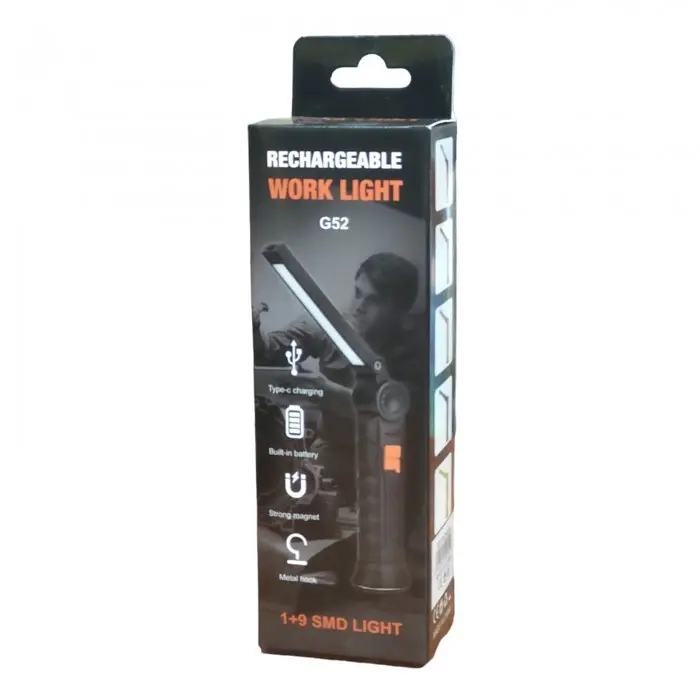 Акумуляторна складана лампа WORKLIGHT G-52 LED COB поворот на 180° ліхтар з магнітом і гачком Сірий - фото 4