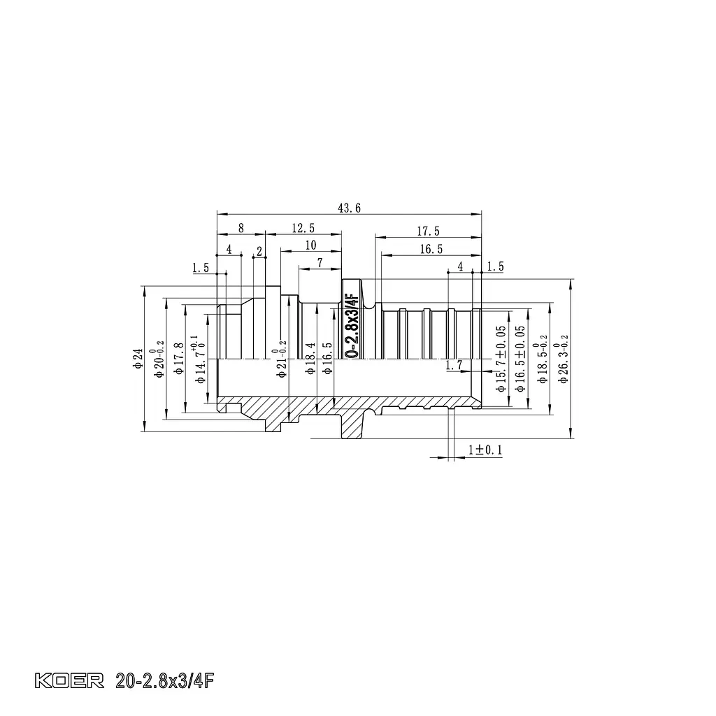 Перехідник під євроконус з накидною гайкою Koer Ka.A08F-20E - 20(2.8mm) x 3/4"F KR4870 - фото 2