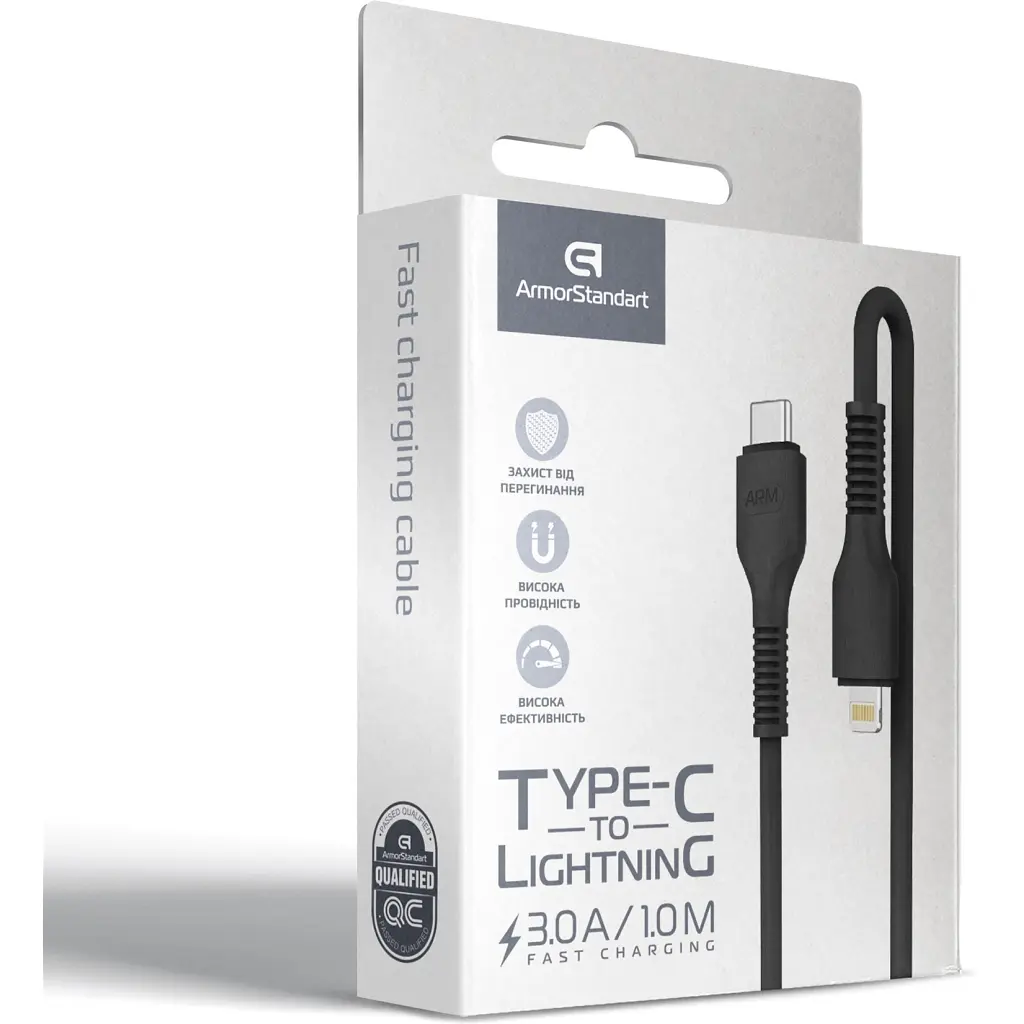 Дата кабель USB-C to Lightning 1.0m AR88 3A Black Armorstandart (ARM65287) - фото 4