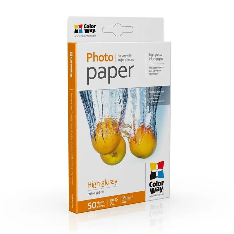 Фотопапір ColorWay глянсовий 180г/м2 10х15см 50 арк. (PG1800504R)