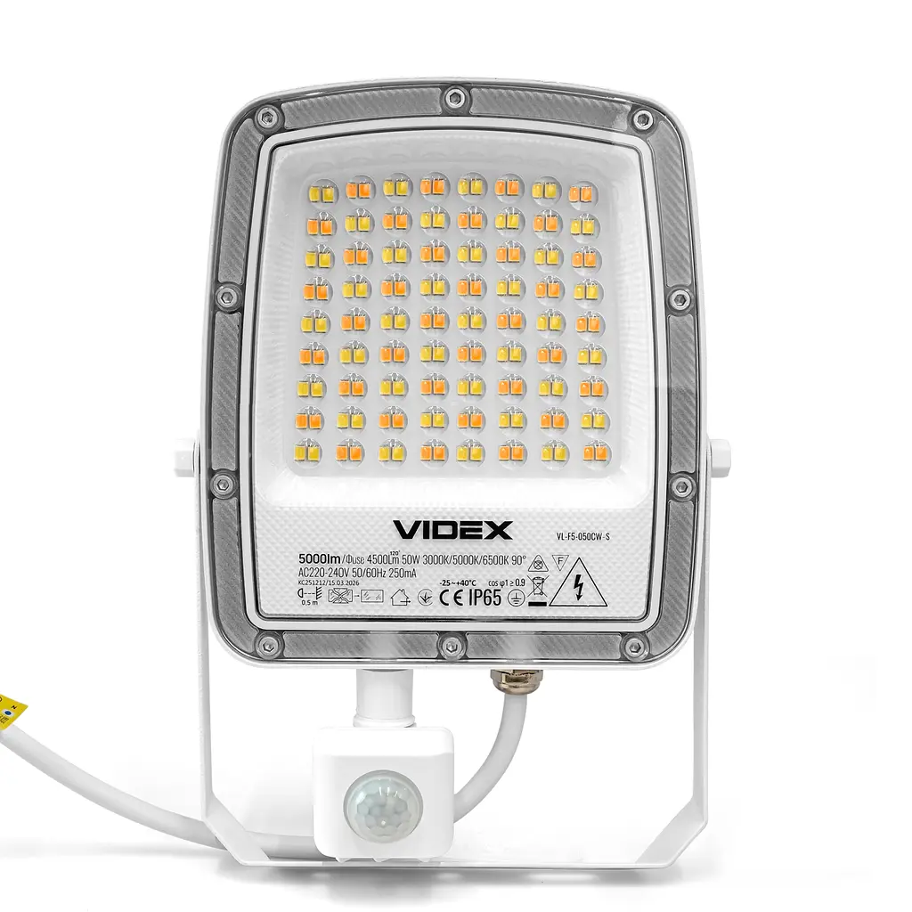 LED прожектор Videx F5 50 Вт 3000-5000-6500 K з датчиком руху 230 В білий (VL-F5-050CW-S)  - фото 2