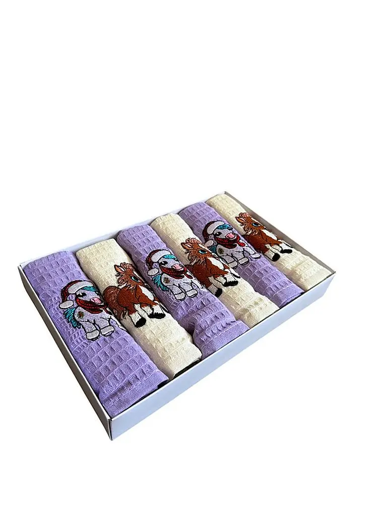 Набор 6 вафельных полотенец Nilteks кухонные 30х50 см New Year's horse разноцветный TC303376101 - фото 2