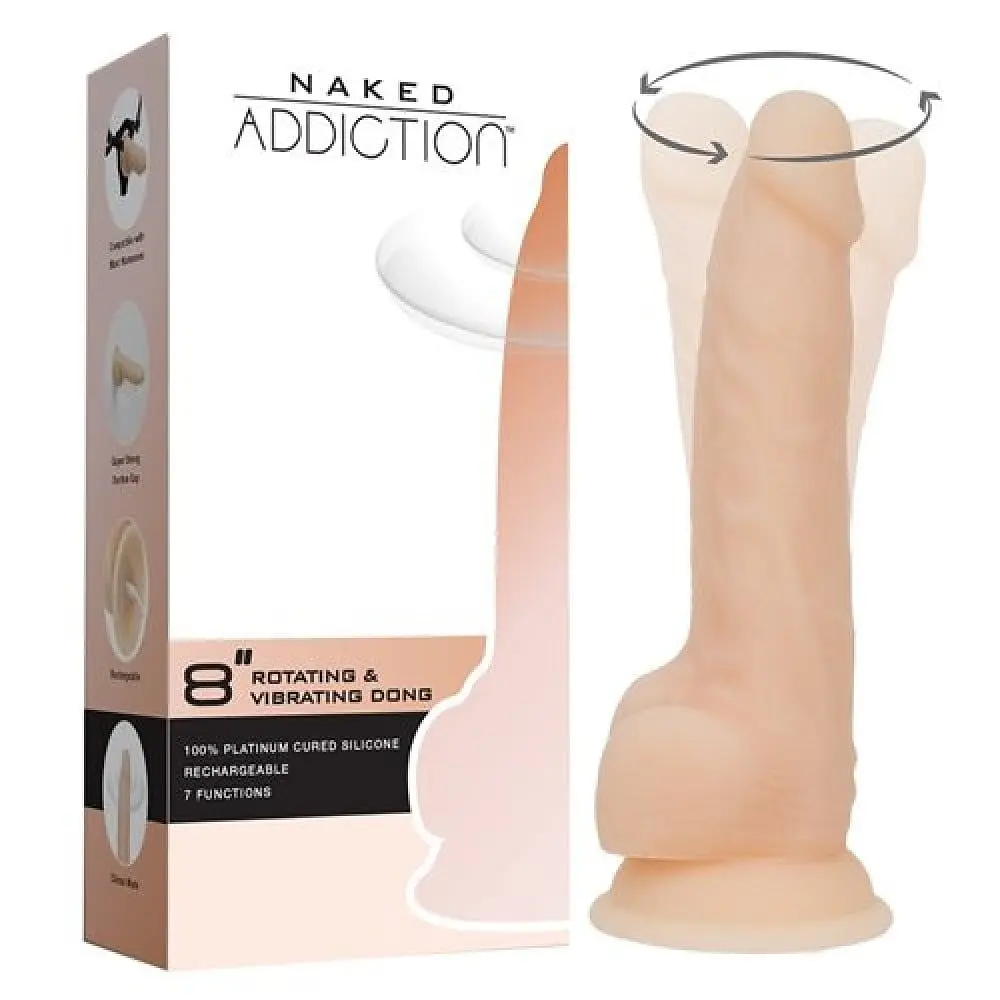 Фалоімітатор Addiction - Naked - 8 Rotating Vibrating Dildo with Remote - Vanilla з вібрацією та ротацією, 21.5х4.2 см