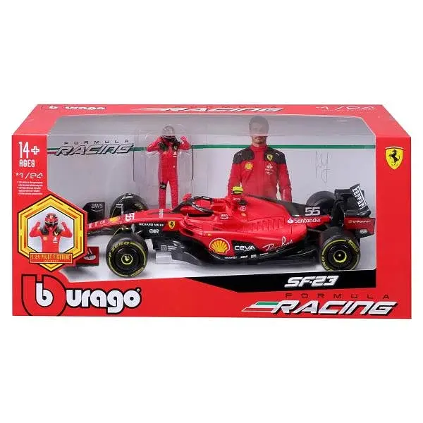 Автомодель Ferrari SF-23 1:24 с фигуркой гонщика красный металл, пластик, в ассортименте - фото 2