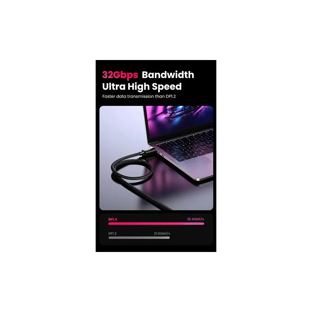Кабель мультимедійний DisplayPort M to DisplayPort M 5.0m V1.4 braided DP114 black Ugreen (80394) - фото 5