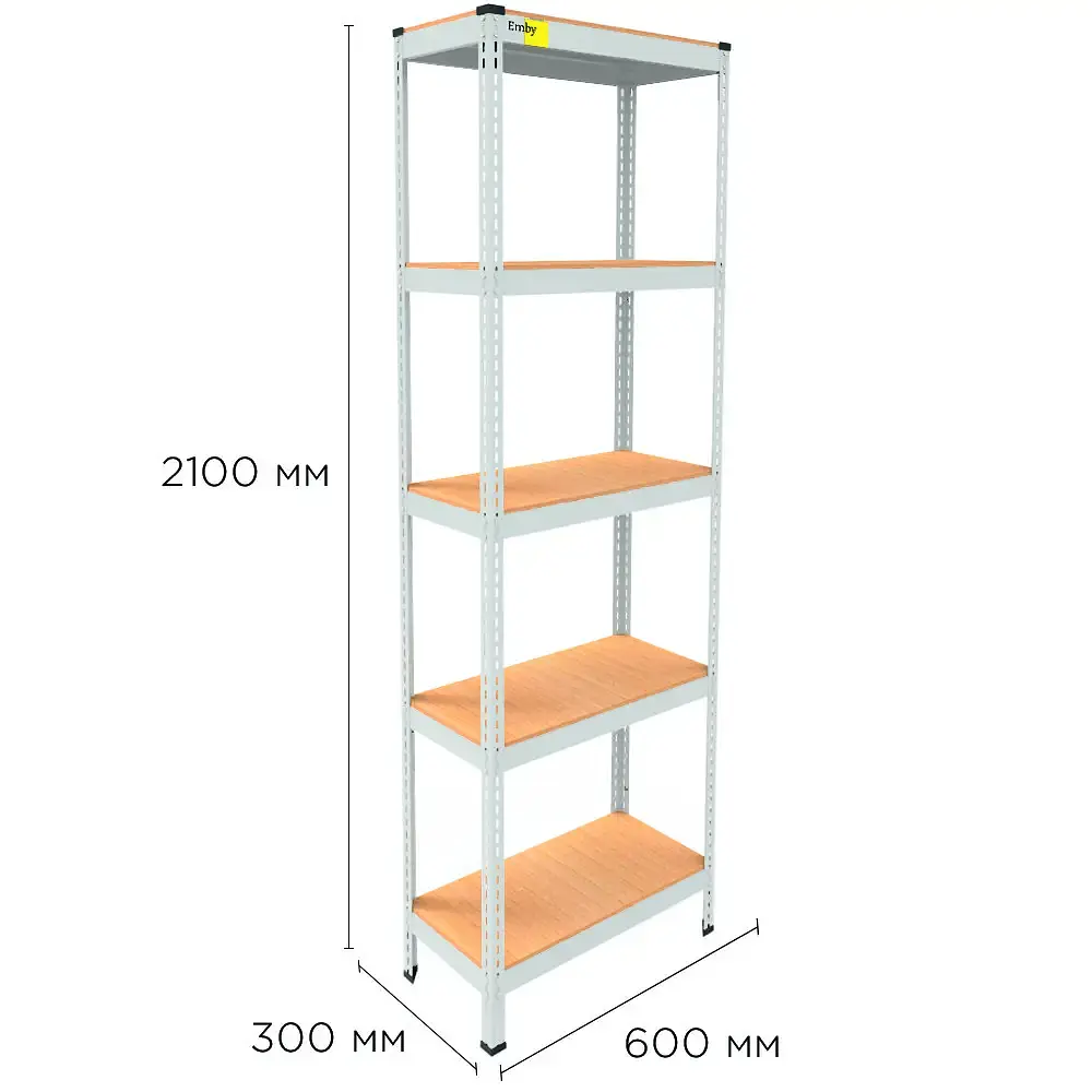 Металевий стелаж Emby Light Series (розмір 2100х600x300мм) 5 полиць ДСП до 100кг Білий - фото 2