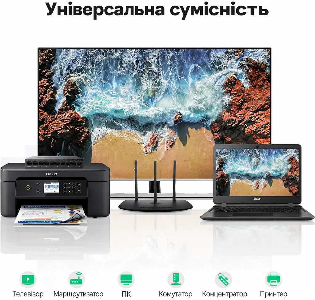 Мережевий з'єднувач UGREEN NW114 RJ45 1000 Мбіт/с білий (20311) - фото 7