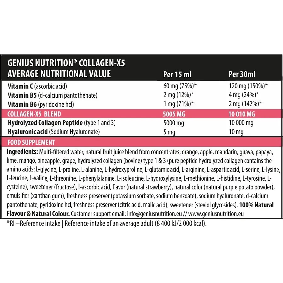 Для суглобів та зв'язок Genius Nutrition Collagen-X5 liquid Strawberry 500 мл - фото 2