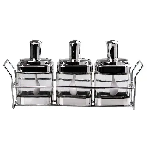 Набір банок для сипучих продуктів TS Kitchen HP531FS1030Y з ложкою на підставці хром - фото 2