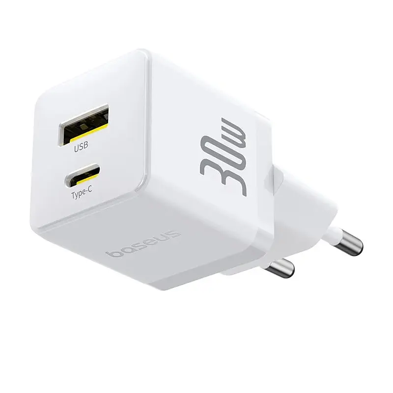 МЗП Baseus Palm Fast Charger 30W (1USB-A/1C) + кабель Type-C to Type-C (P1011160A) Moon White - фото 2