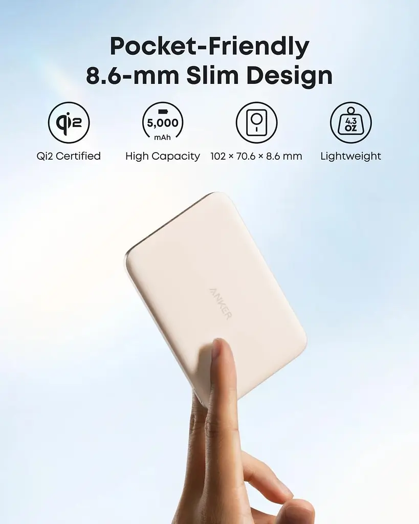 Магнитный ультратонкий павербанк Anker A1665 5000 мАч 20 Вт с беспроводной зарядкой MagSafe для iPhone розовый - фото 4