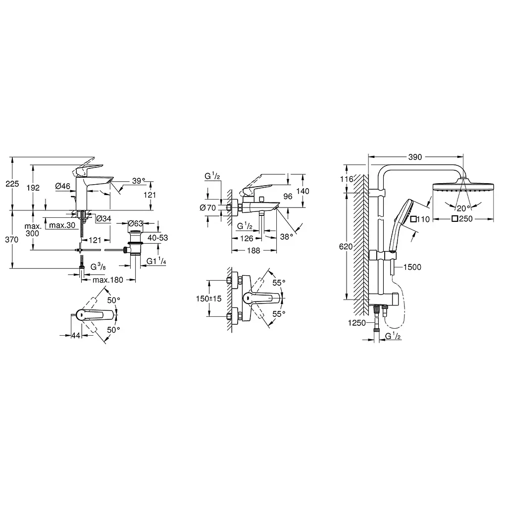 Набір змішувачів 3 в 1 для ванної кімнати Grohe QuickFix Start M-Size UA202305RM, Хром - фото 2