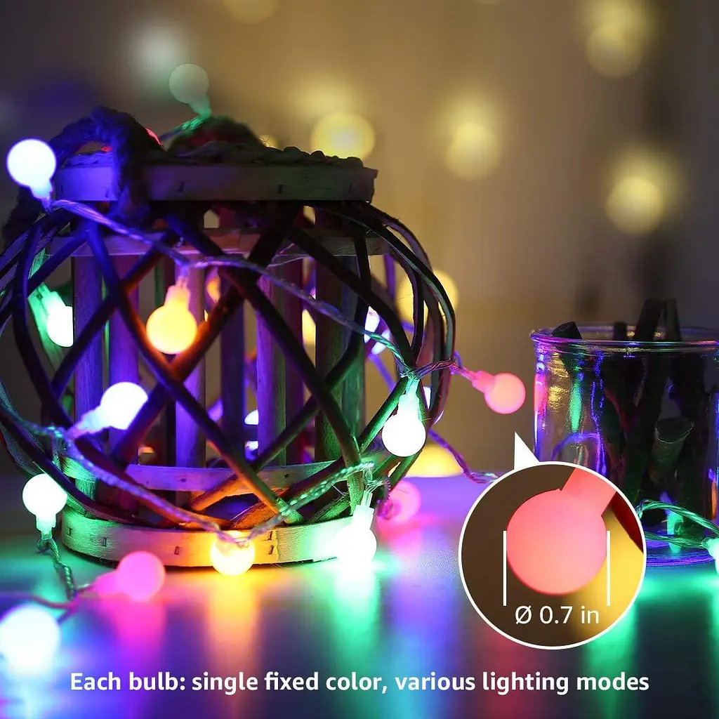 Разноцветная гирлянда LE iLUX Smart RGB Globe String Lights, 33 фута 100 светодиодов, многоцветная, VoiceMusic Sync - фото 5