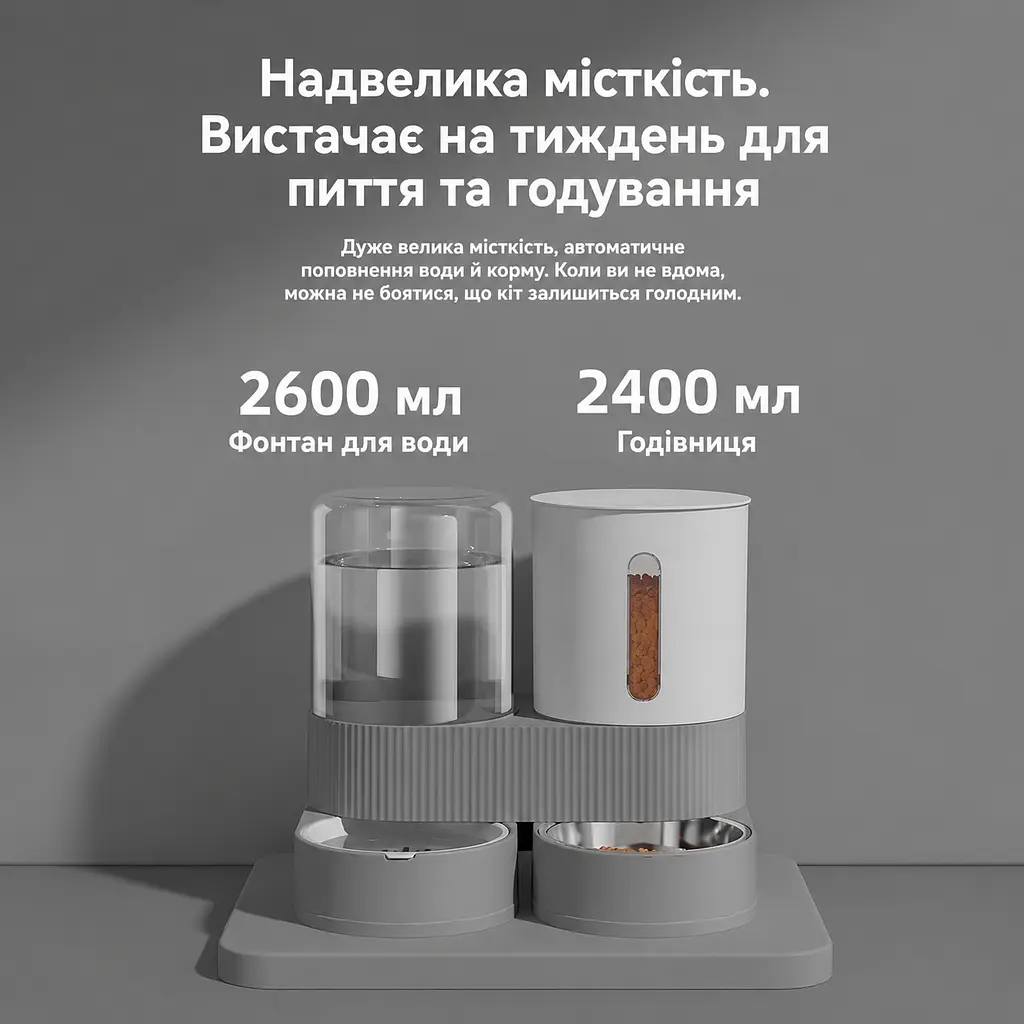 Годівниця для котів та поїлка Around 2 x 2,6 л, комплект Сірий - фото 3