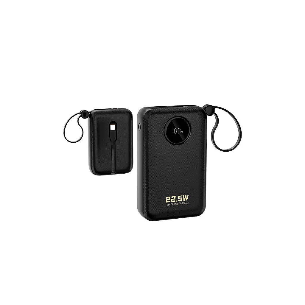 Батарея універсальна Dudao 20000mAh K14+ 22.5W, PD, QC, USB-A, USB-C(In/Out), with built-in USB-C/Lightning cables, Black (6977196680016) - фото 2