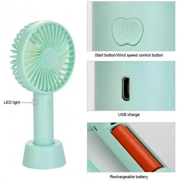 Ручний портативний вентилятор Portable Mini Fan X9 на акумуляторі з ручкою міні вентилятор USB - фото 2