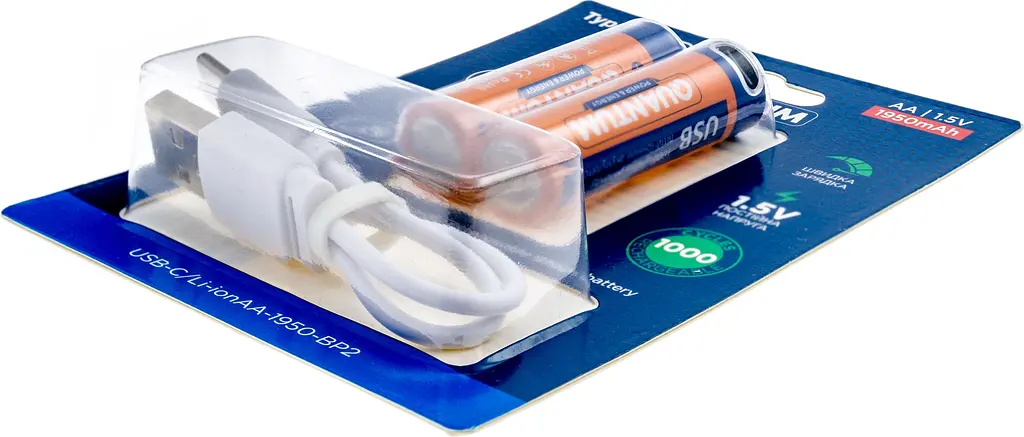 Акумулятор літій-іонний пальчиковий AA 1950mAh із захистом та вбудований зарядний пристрій через USB кабель TYPE-C вхід Quantum USB Li-ion 1.5V 2 шт - фото 5