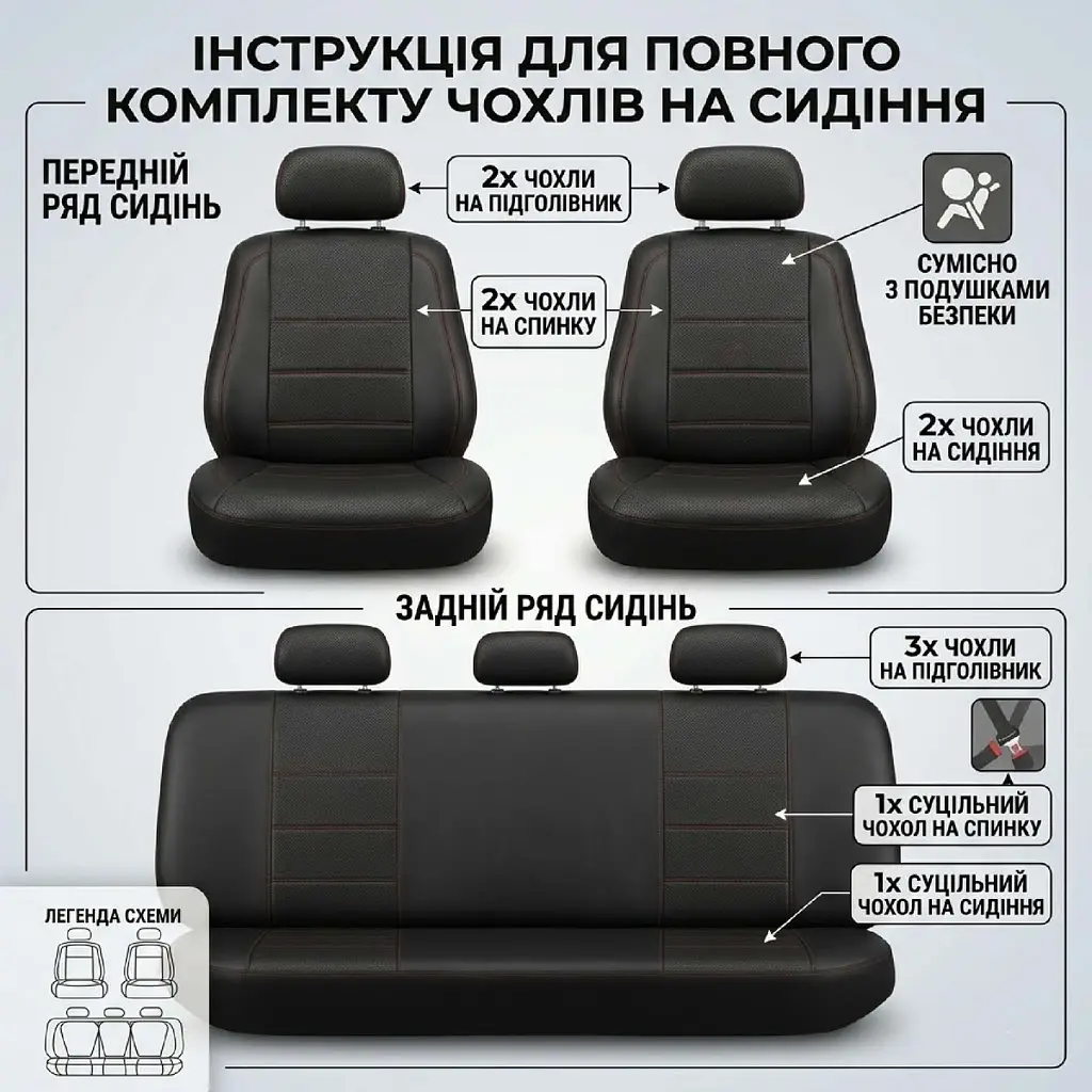 Чохли універсальні Milex Classic (чохол керма +2 защитых чохла на ремені) Темно - сірі - фото 6
