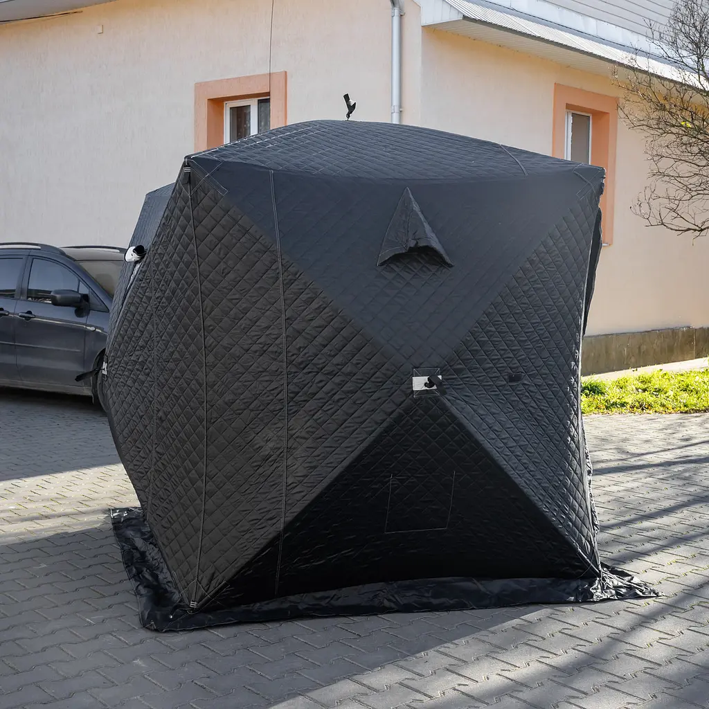 Палатка зимняя утепленная "Куб" (3-местная 210х210х210), Зимняя палатка для рыбака туризма кемпинга и путешествий черный Lugi LU-BD18B - фото 3