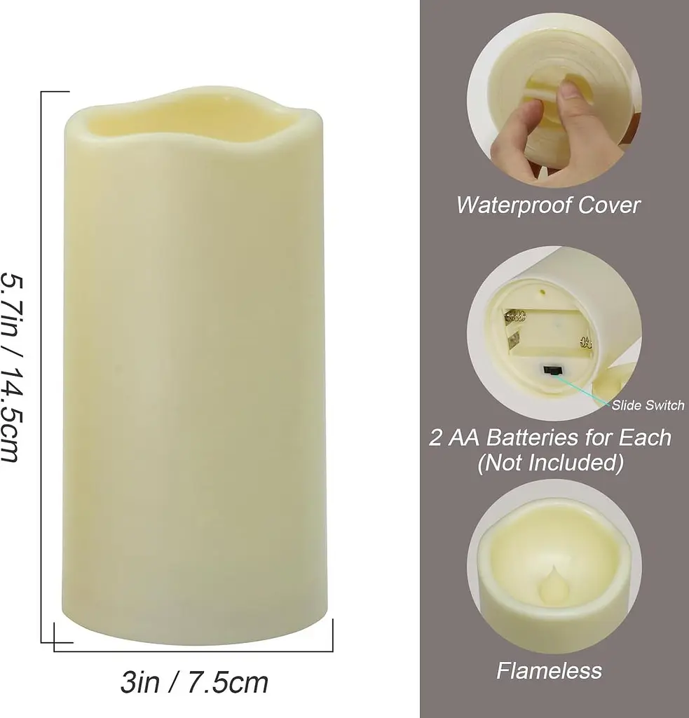 Yme 2 шт. світлодіодні без полум'яні свічки, теплі білі свічки-стовпи на батарейках, що мерехтять з дистанційним таймером для різд - фото 3