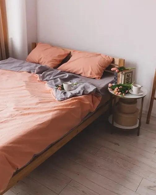 Постільна білизна євро Dushka Home Варена бавовна 20510 200х220 см персикова з сірим - фото 3