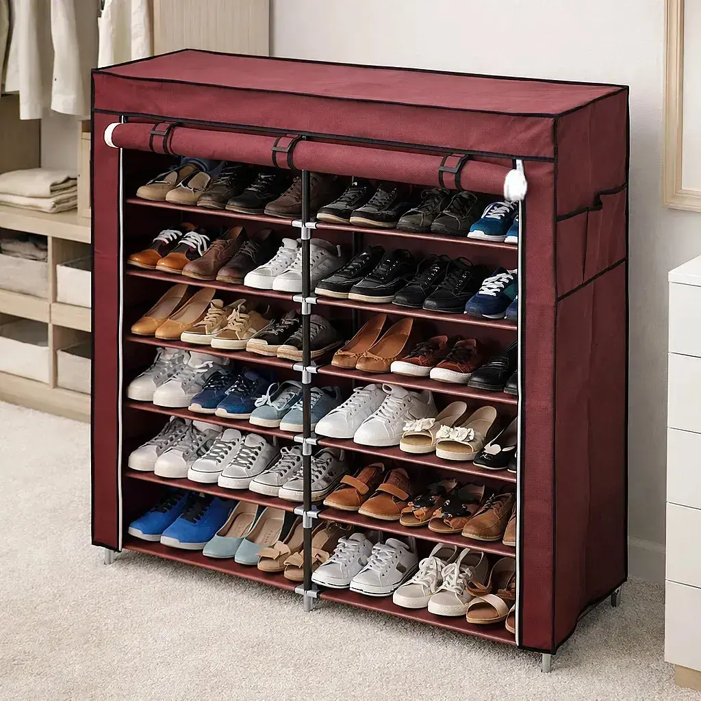 Бордова тканинна шафа для зберігання взуття Shoe Cabinet 118х30х120 см - фото 3