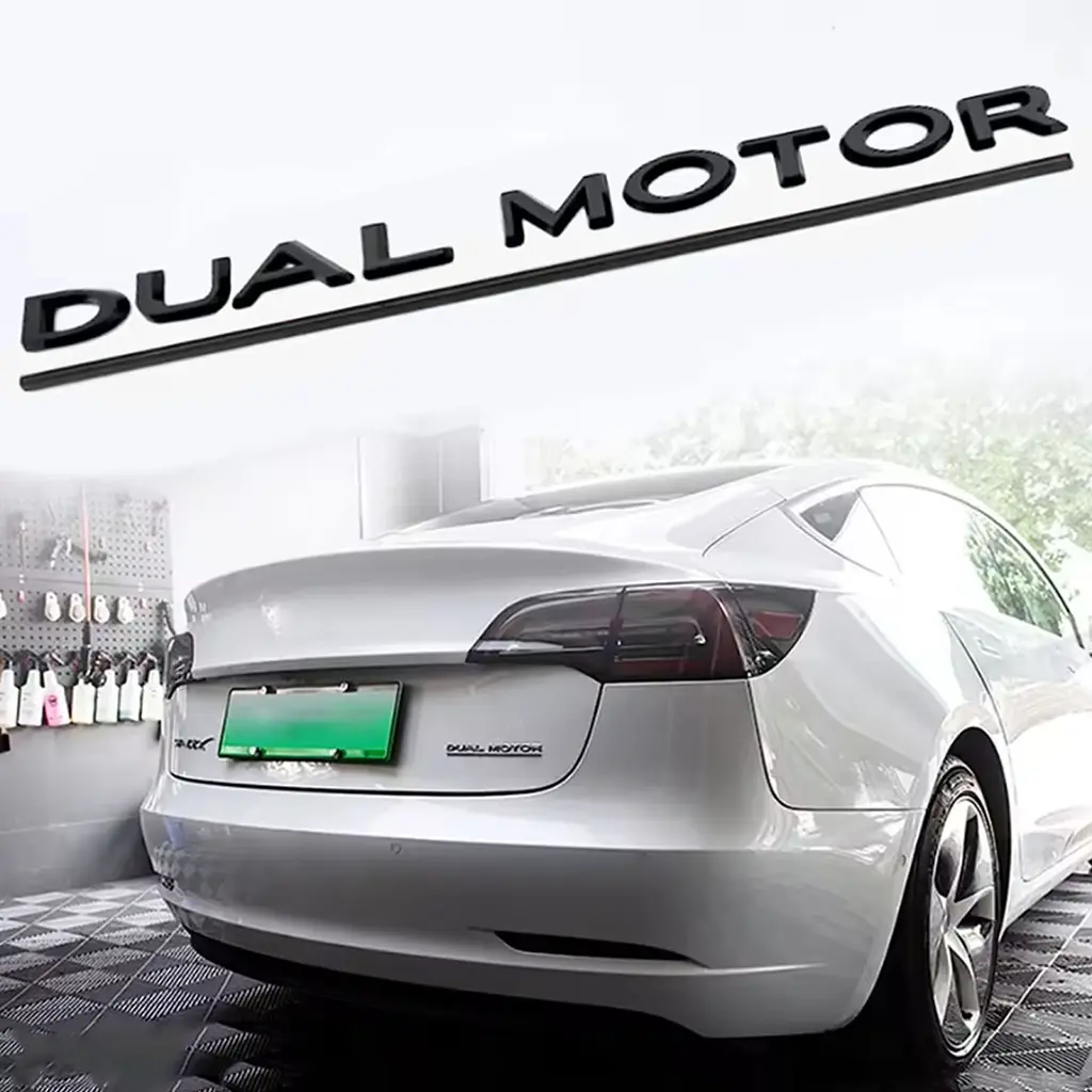 Емблема напис DUAL MOTOR для Tesla Чорна глянсова Чорна лінія Пластик на скотчі (Завод) - фото 2