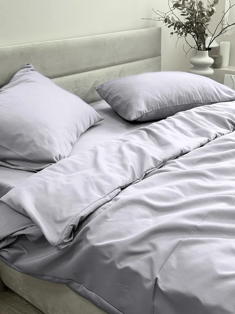 Комплект постільної білизни Ecotton Євро 210х220 см однотонний світло-сірий Light grey (25191) - фото 3