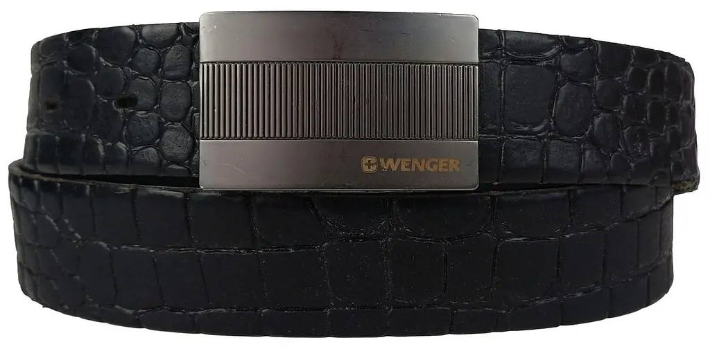Ремінь чоловічий шкіряний під крокодила Wenger для брюк Чорний - фото 3