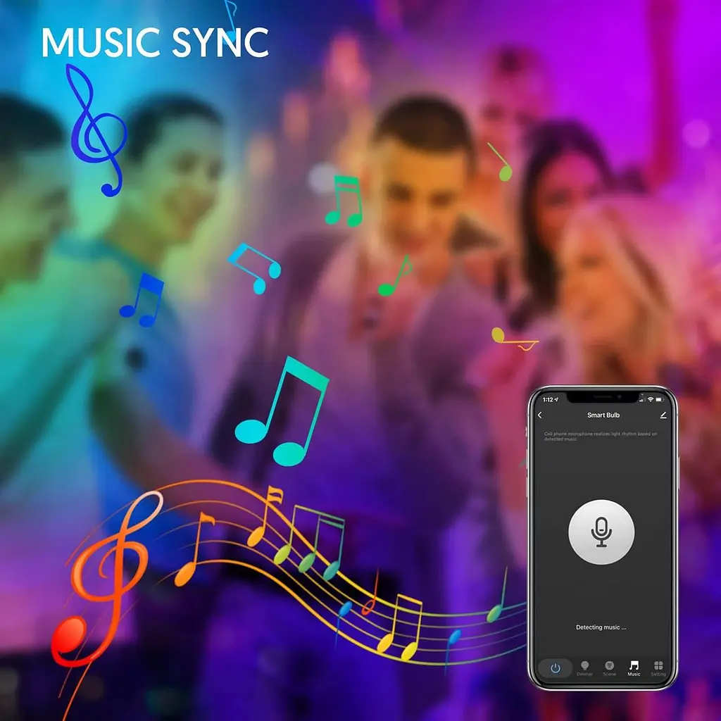 WiFi Умные лампочки LED B22 Bayonet Music Sync RGBCW Изменение цвета Темная теплая/прохладная лампочка, совместимая с ярлыками Google - фото 3