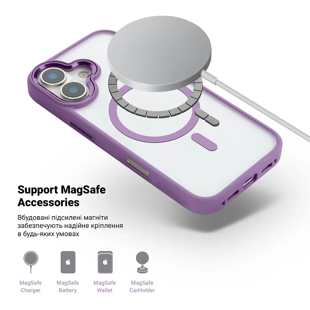Чехол Apple iPhone 16, Unit MagSafe, розовый, прозрачный, магсейф, ударопрочный, магнитный, панель-накладка с поддержкой MagSafe, с поддержкой беспроводной зарядки, TPU+PC, защита всего корпуса, ударопрочный, ArmorStandart (ARM78725) - фото 4