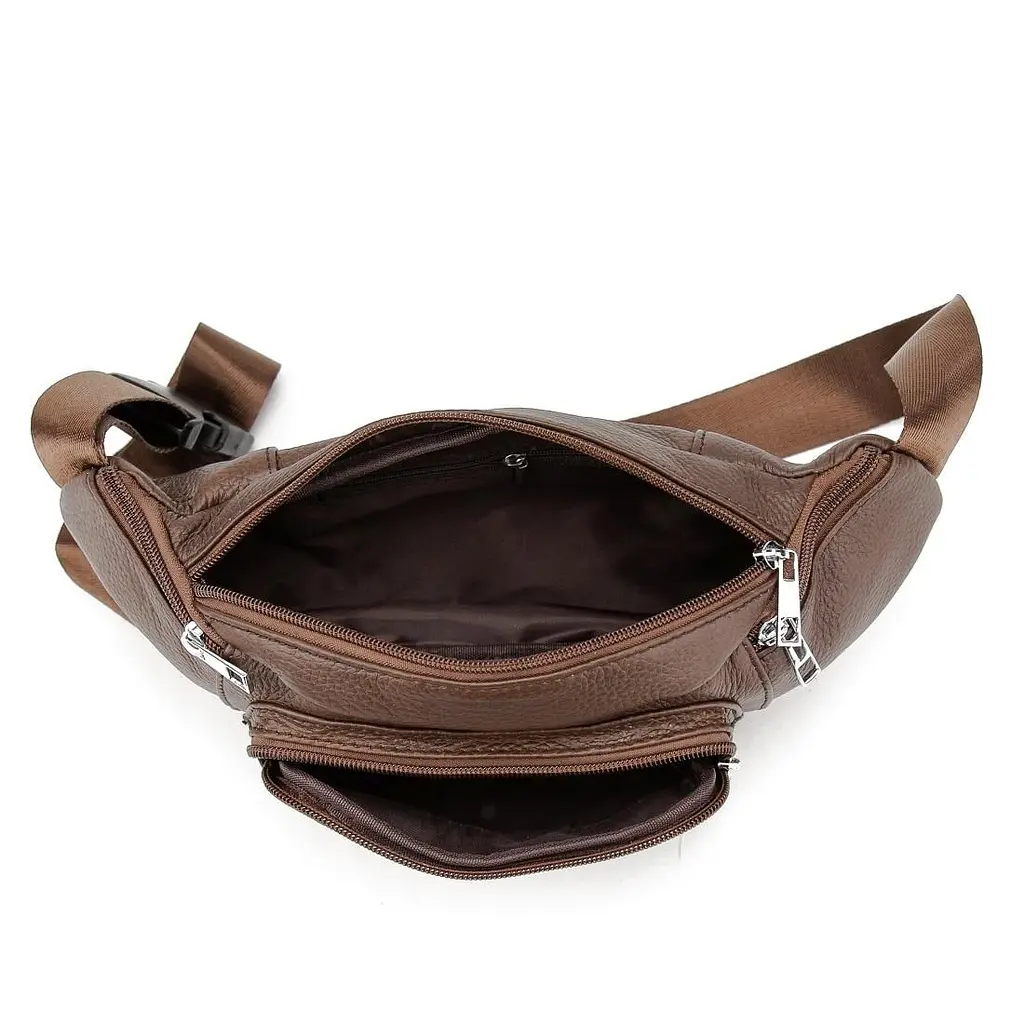 Містка шкіряна сумка на пояс коричнева Tiding Bag M56-2030C - фото 2