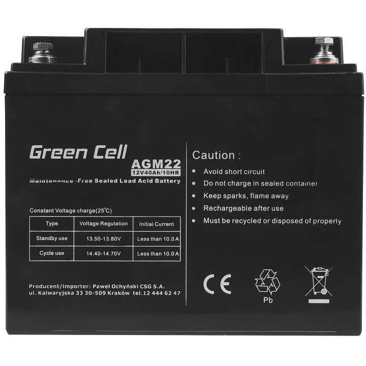 Акумуляторна батарея Green Cell VRLA AGM 12V 40Ah (AGM22) - фото 4