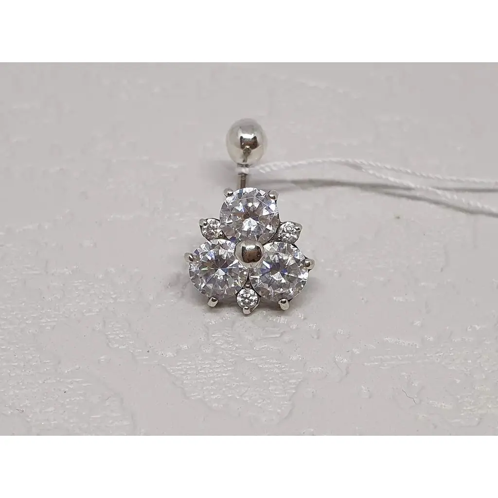 Срібна сережка для пірсингу пупка Ірій з фіанітами. 6017 - фото 2