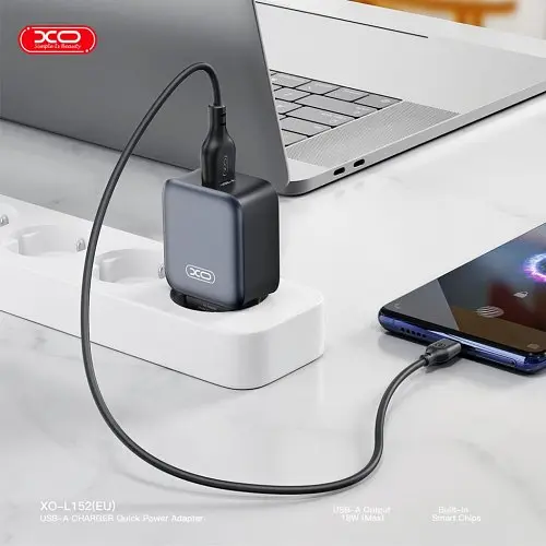 Сітчастий зарядний пристрій XO L152(EU) QC18W 1USB-A Fast Charger Чорний - фото 2