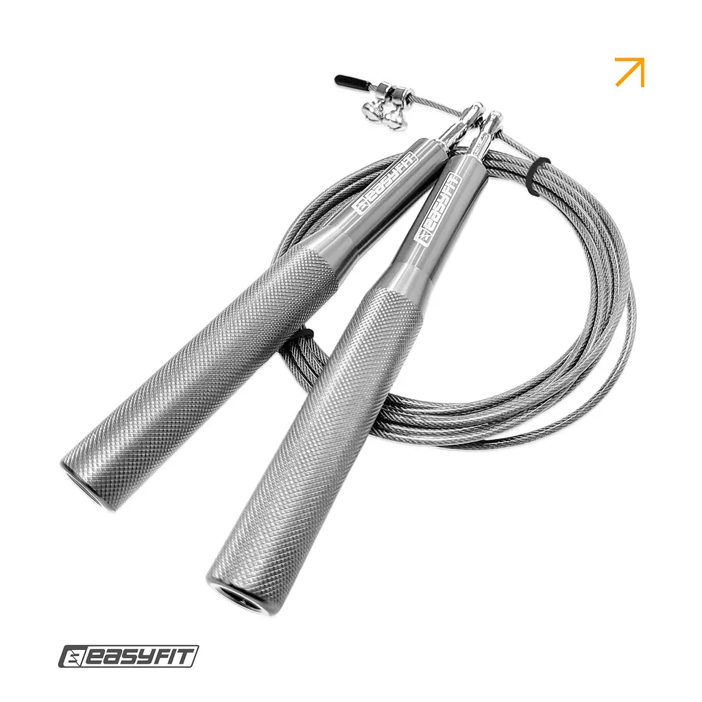 Швидкісна скакалка EasyFit Aluminium зі сталевим тросом та алюмінієвими ручками сіра (EF-1910-SR)