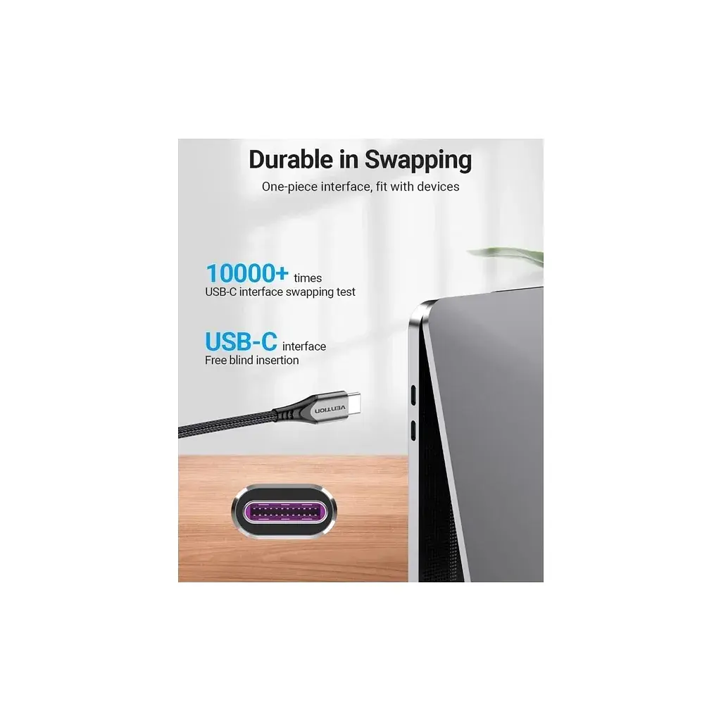 Дата кабель USB-C to USB-C 2.0m 5A aluminum gray Vention (TAEHH) - фото 7