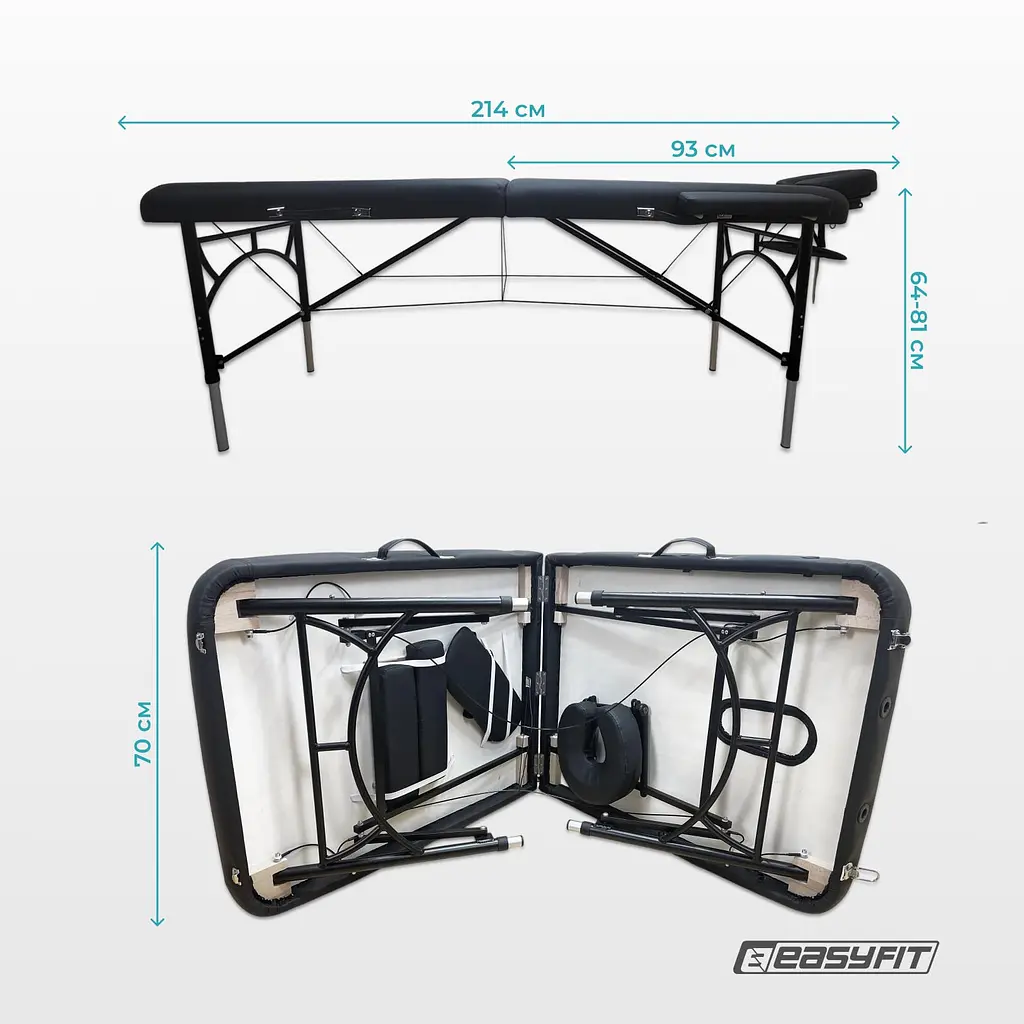 Масажний стіл EasyFit ZenRest-2 кушетка складна Чорна з чохлом - фото 13